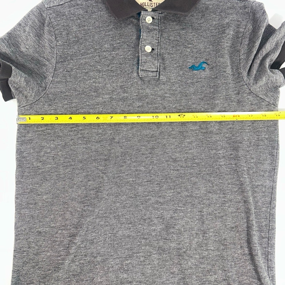 Hollister Mens Polo Shirt Medium Two Tone Grey Epic Flex Stretch Blue Logo - Picture 3 of 8